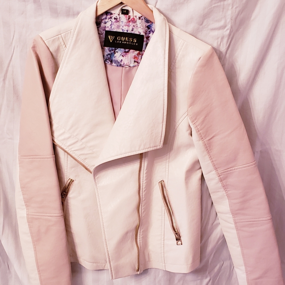 LG Guess Cream and Pink Leather Jacket
